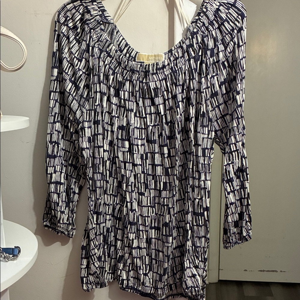 Michael Kors Navy and White Printed Scoop-Neck Tunic